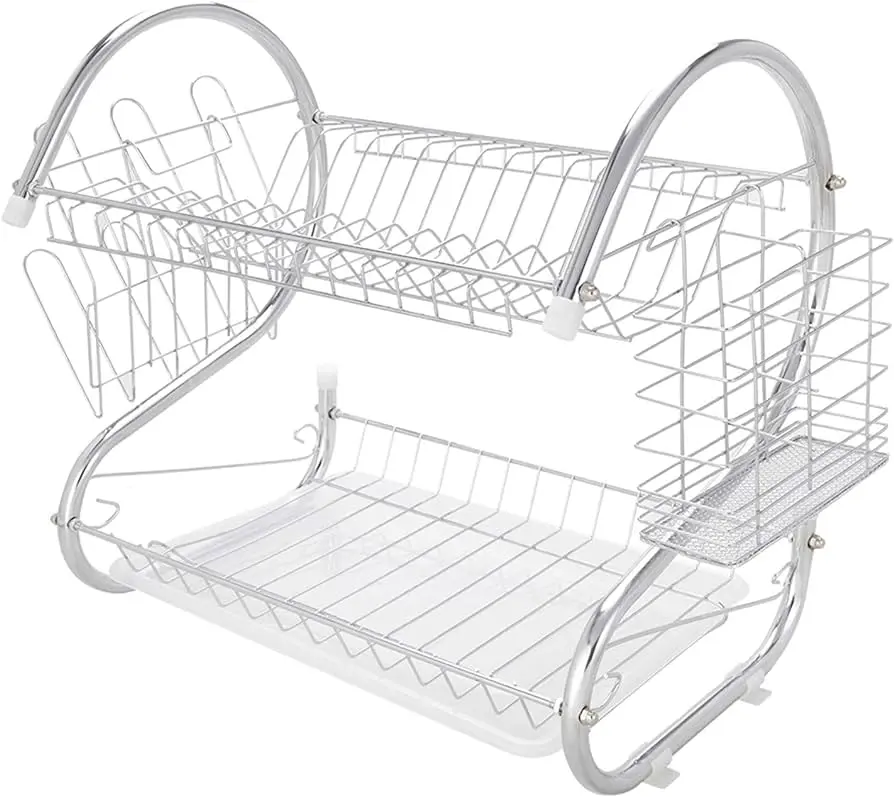 S Shape Crockery stand 2 layer with plastic tray / New