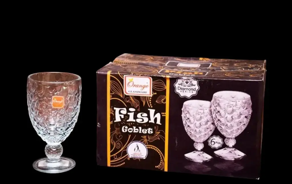 FISH GOBLET - Diamond Series 6 pcs Glass set Orange Glassware 300 ml