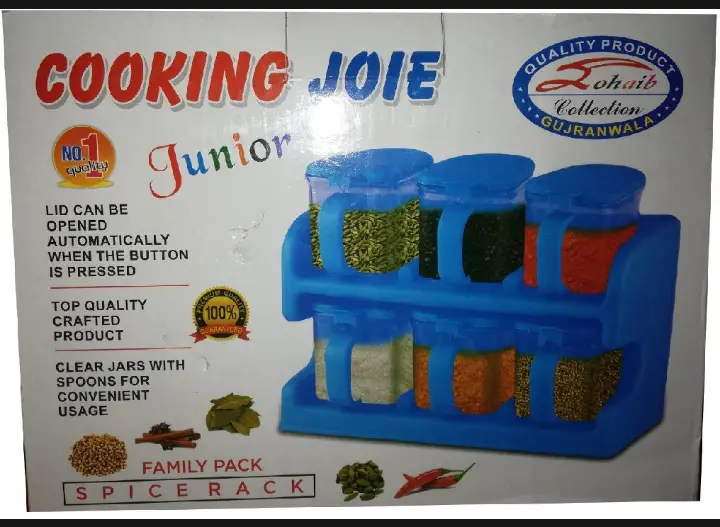 6 Partitions Spices Storage Jars Rack with Spoons Random Colors