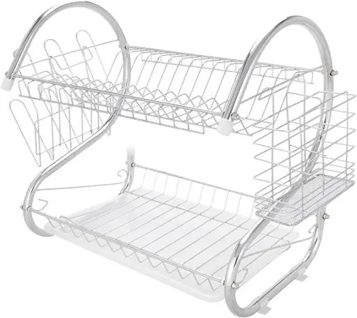 S Shape Crockery stand 2 layer with plastic tray / New