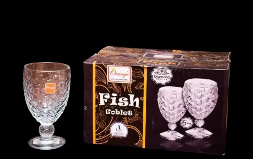 FISH GOBLET - Diamond Series 6 pcs Glass set Orange Glassware 300 ml
