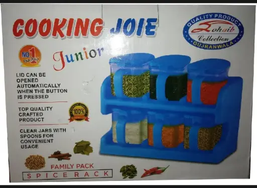 6 Partitions Spices Storage Jars Rack with Spoons Random Colors