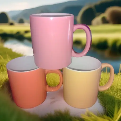 Ceramic Coffee Mug 6 pcs set 300 ml 3 color ( Pink / Orange / Yellow )